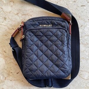 MZ Wallace Crossbody Quilted Nylon Navy Blue Leather Bag Purse